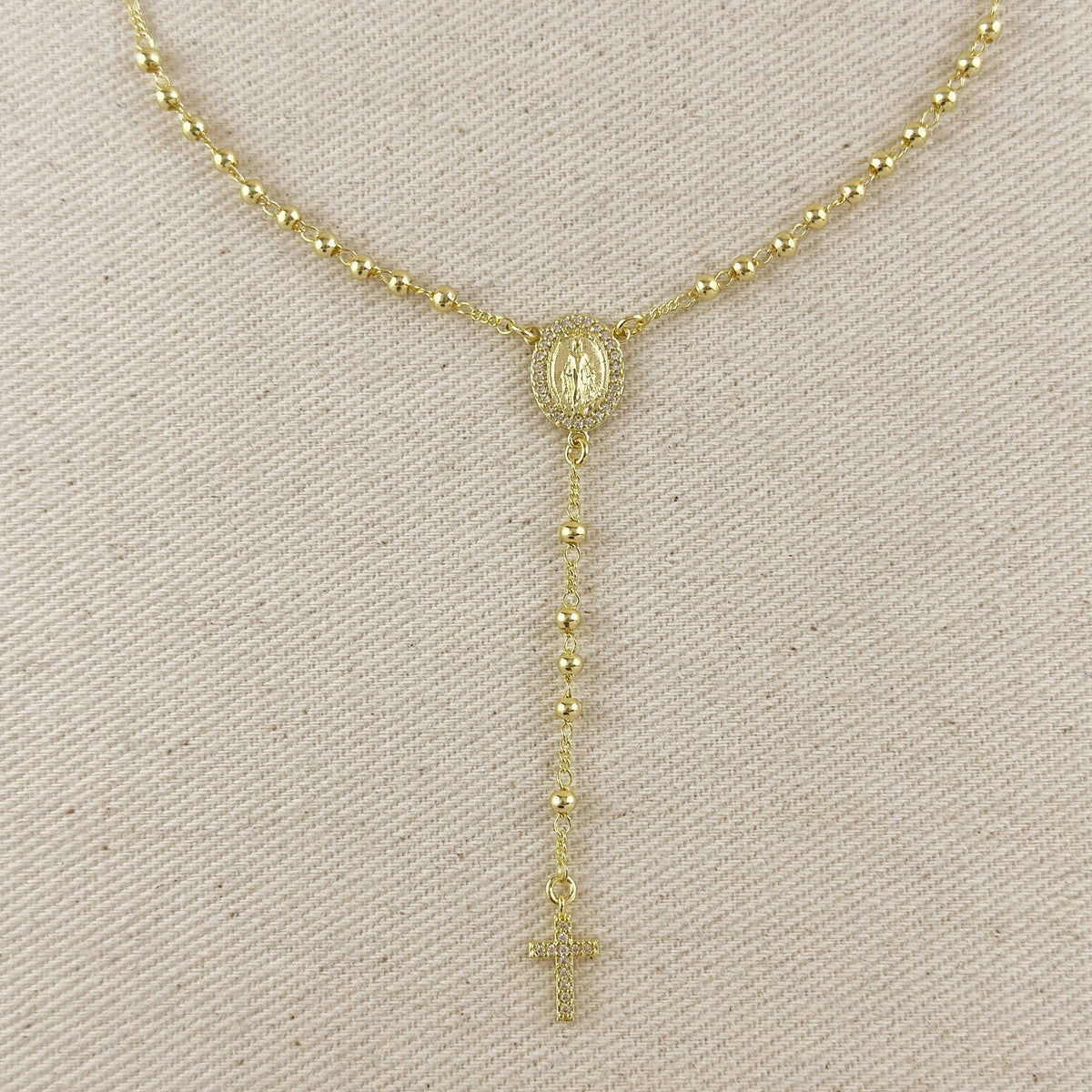 18k gold filled CZ Lady of Grace rosary necklace | Pencie & Ginger
