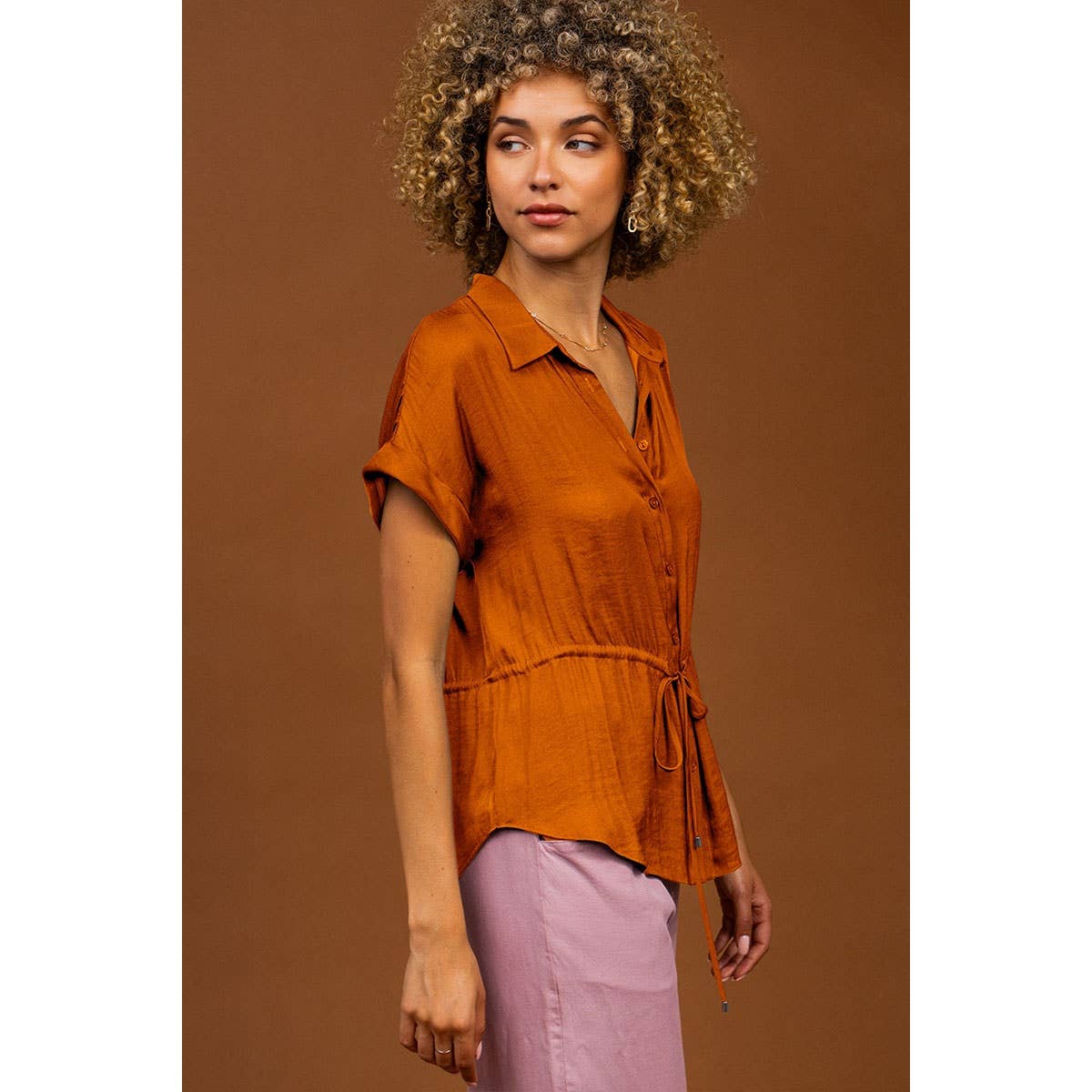 Button Up Shirt With Self Belt