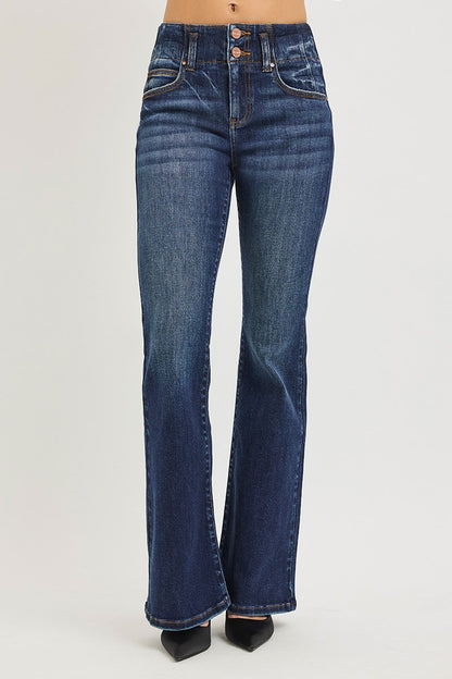 Risen dark wash flare jeans side view