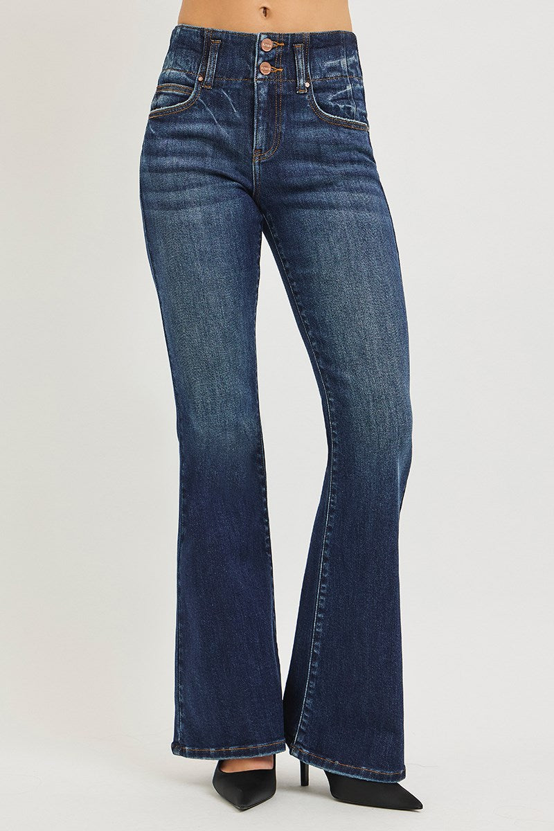 Risen dark wash flare jeans back view