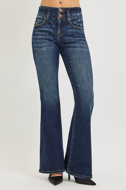 Risen dark wash flare jeans back view