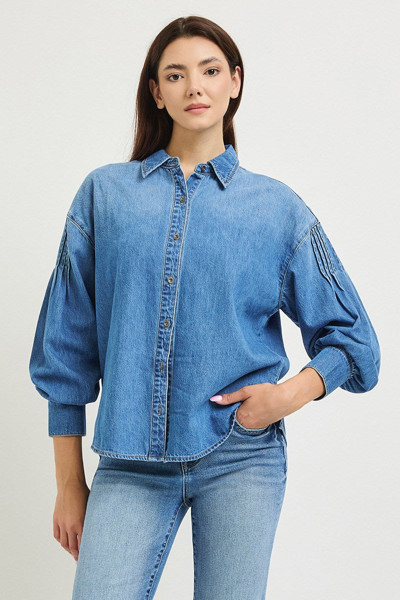 Risen balloon sleeve denim shirt side view