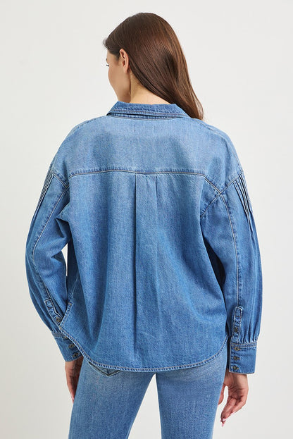 Risen balloon sleeve denim shirt back view