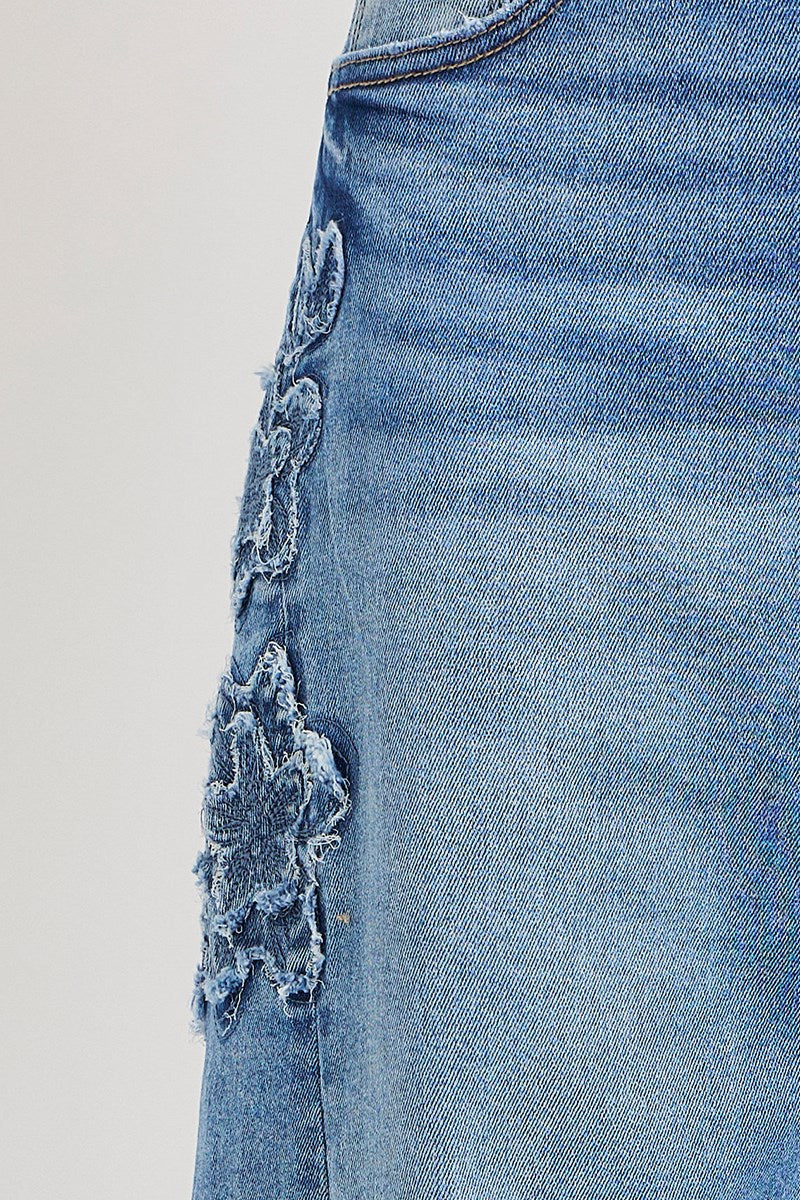 Risen slouchy crop barrel jeans with flower patch detail in medium wash