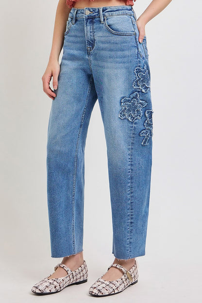 Risen flower patch barrel jeans back view