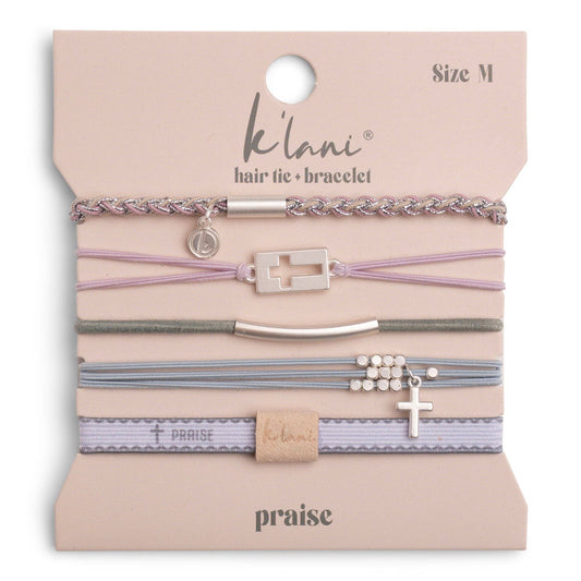 "Praise" Silver Cross with muted Pastels Hair Tie Bracelets