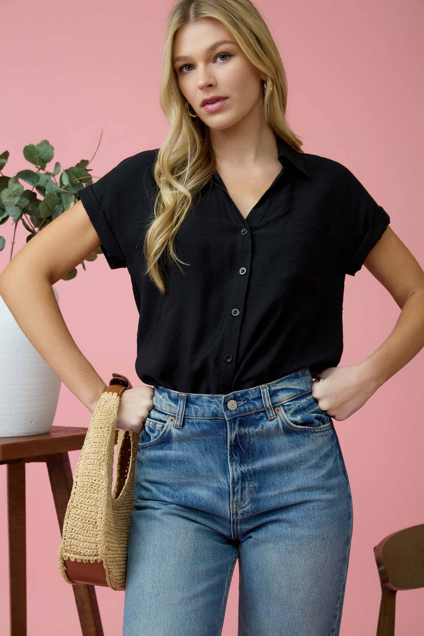 Tab Sleeve Button Down Tee