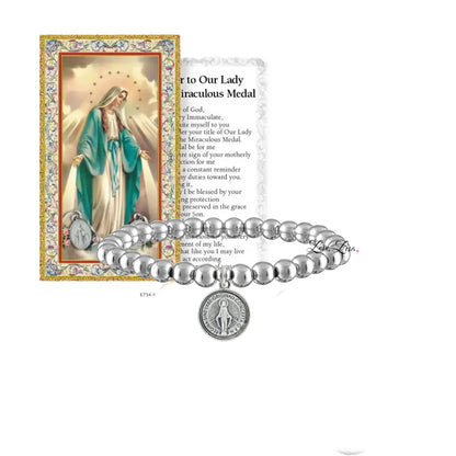 Our Lady of the Miraculous Medal Gold Stretch Bracelet & Prayer Card