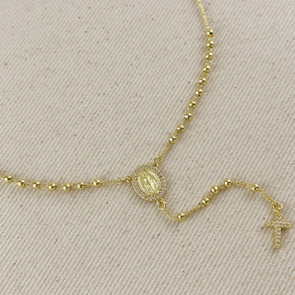 18k gold filled CZ Lady of Grace rosary necklace view 3