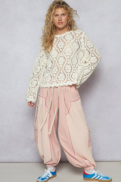 Open knitted crochet pullover sweater