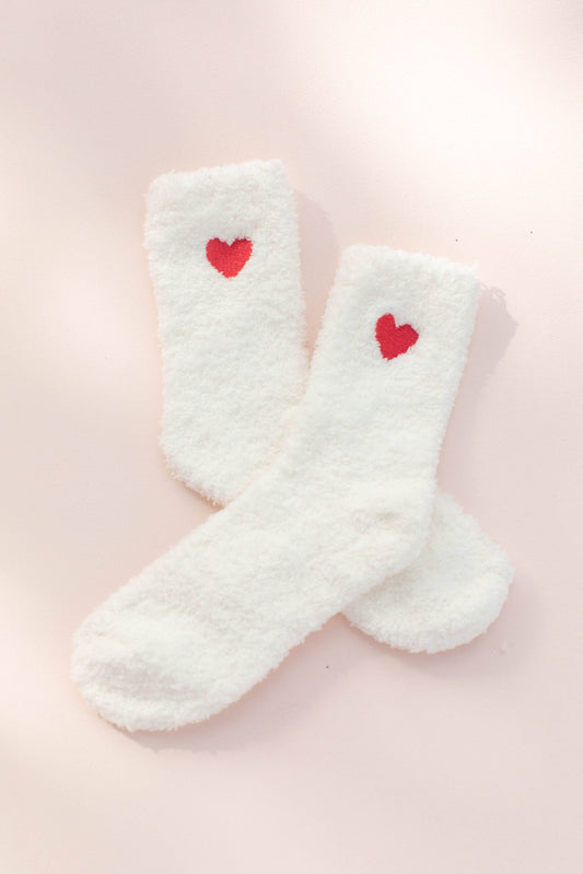 Valentine's Embroidered Heart Fuzzy Socks