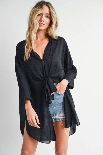 Tie-Front Dolphin Hem Tunic