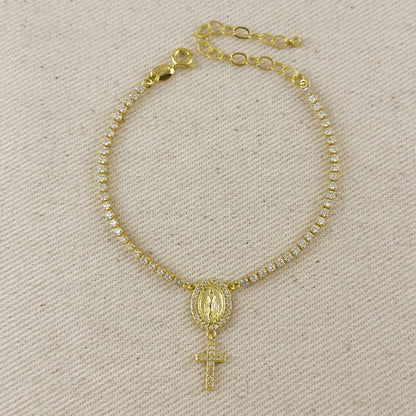 18k gold filled 2.0mm CZ rosary bracelet with Miraculous Mary medal | Pencie & Ginger