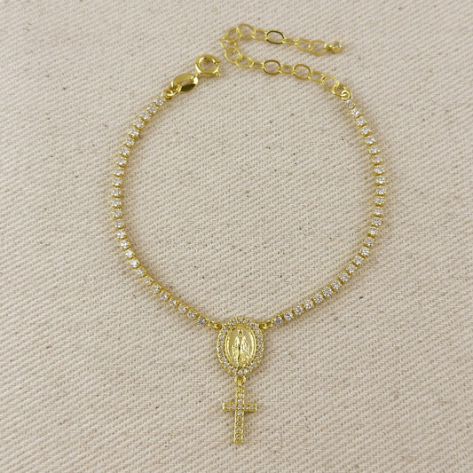 18k gold filled 2.0mm CZ rosary bracelet with Miraculous Mary medal | Pencie & Ginger