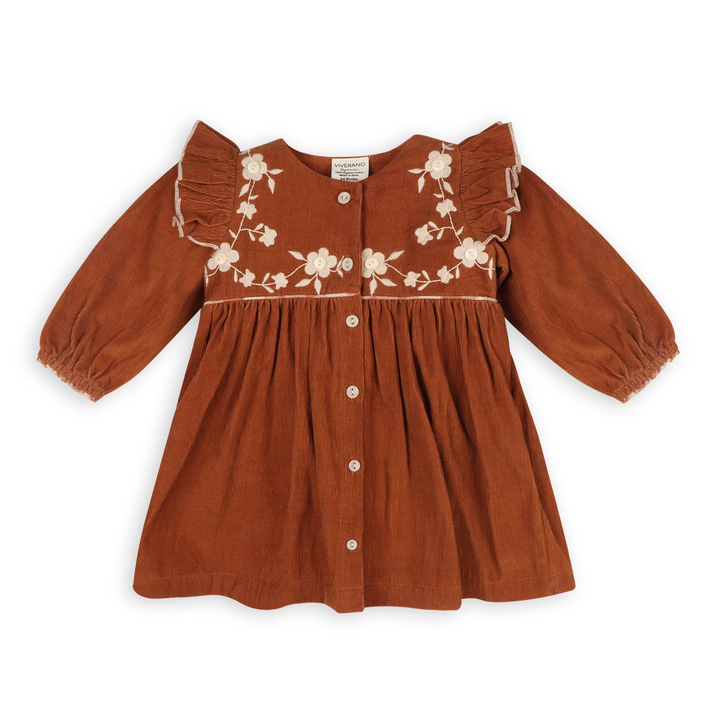 Floral Embroidered Corduroy Baby Dress