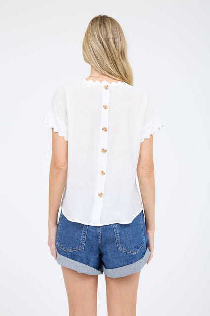 SCALLOP TRIM CUT-OUT SHORT SLEEVE BLOUSE