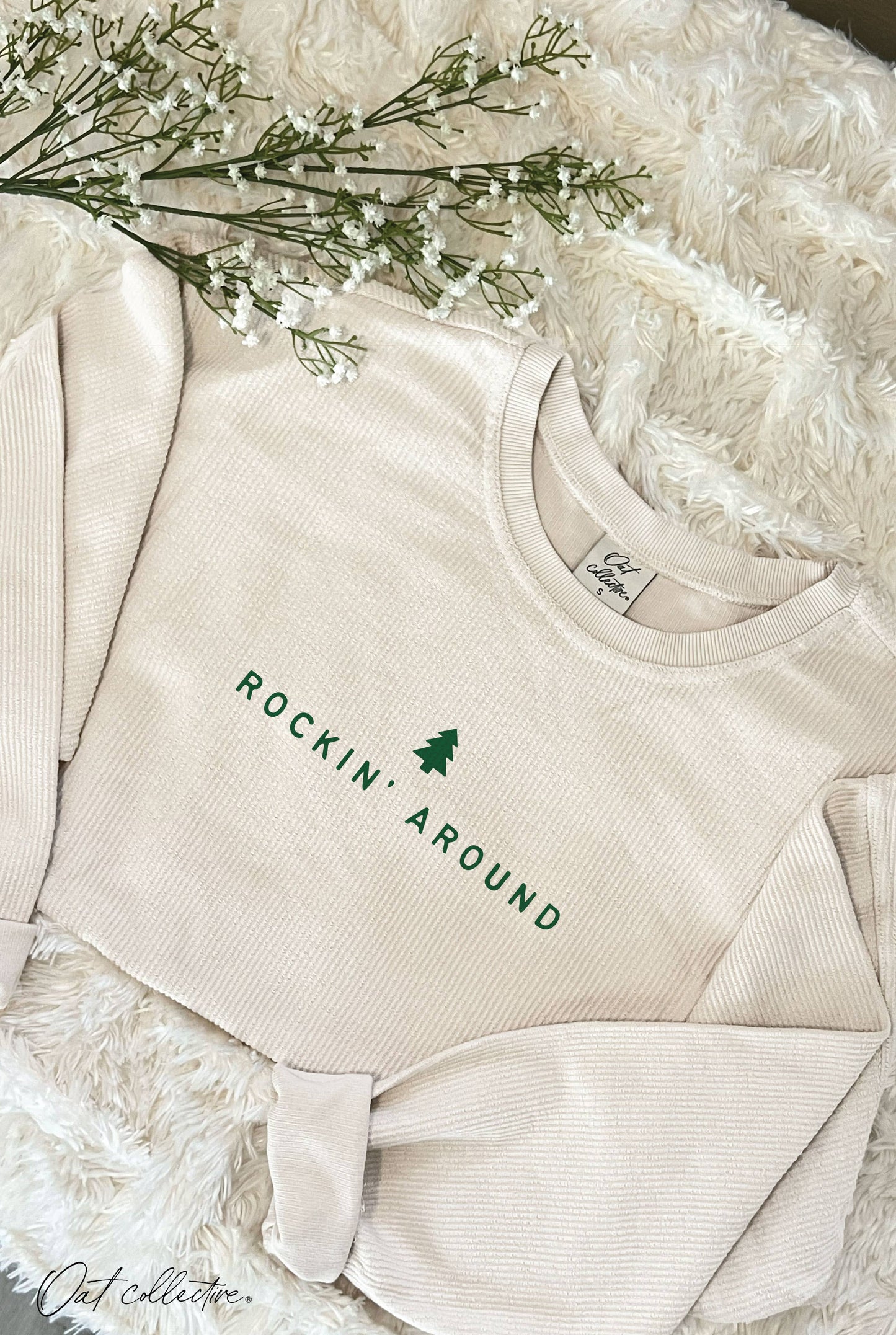 ROCKIN' AROUND Cropped Thermal Vintage Pullover