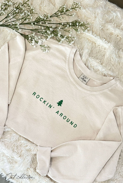 ROCKIN' AROUND Cropped Thermal Vintage Pullover