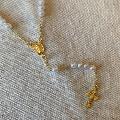 Our Lady of Graces Pearl Rosary Necklace