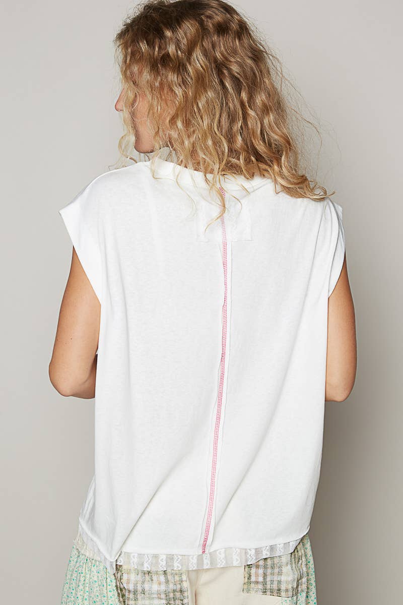 Sleeveless Star Patch Laced Hem Top