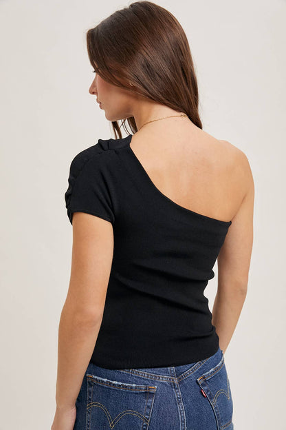 Asymmetric One Shoulder Knit Top