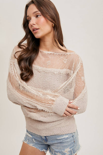 Lace Trimmed Knit Sweater