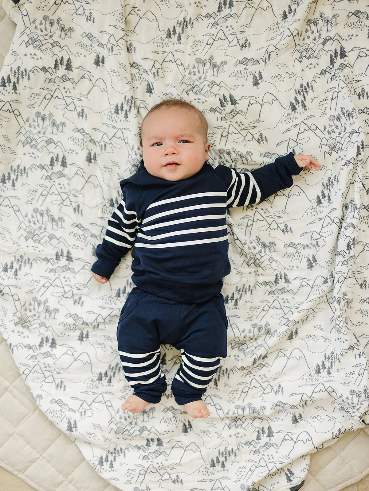 Navy Stripes French Terry Hooded Set
