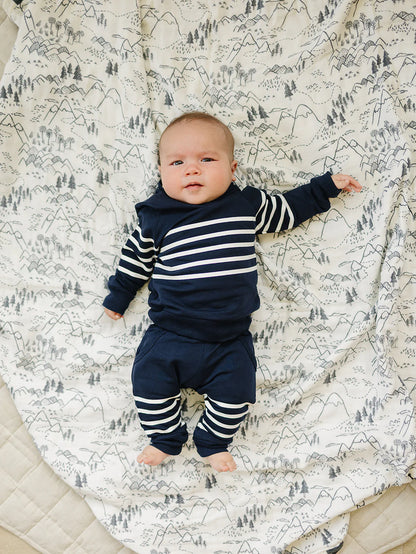 Navy Stripes French Terry Hooded Set