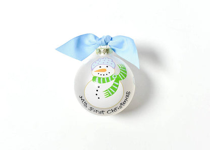 My First Christmas Snowman Glass Ornament - Blue