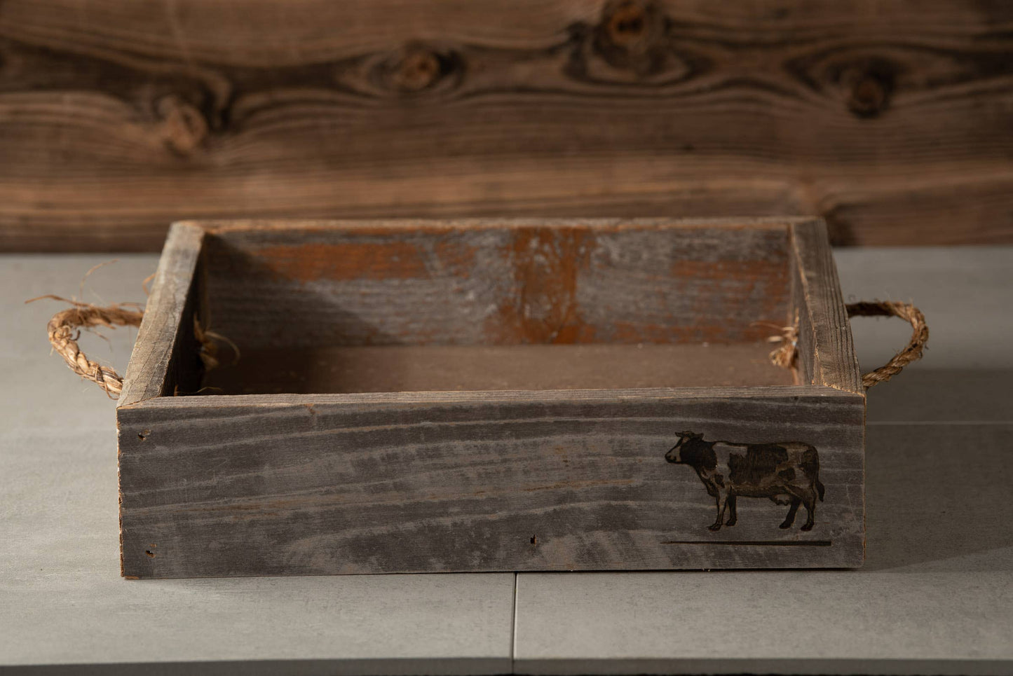 Rustic Farmhouse Wood Tray - Cow