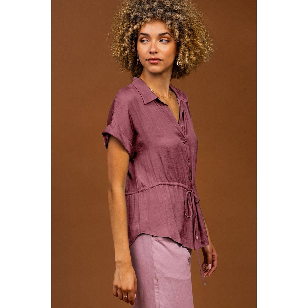 Button Up Shirt With Self Belt