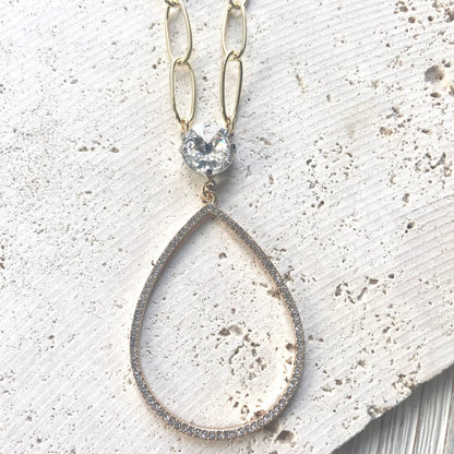 Crystal Pear Loop Gold Necklace