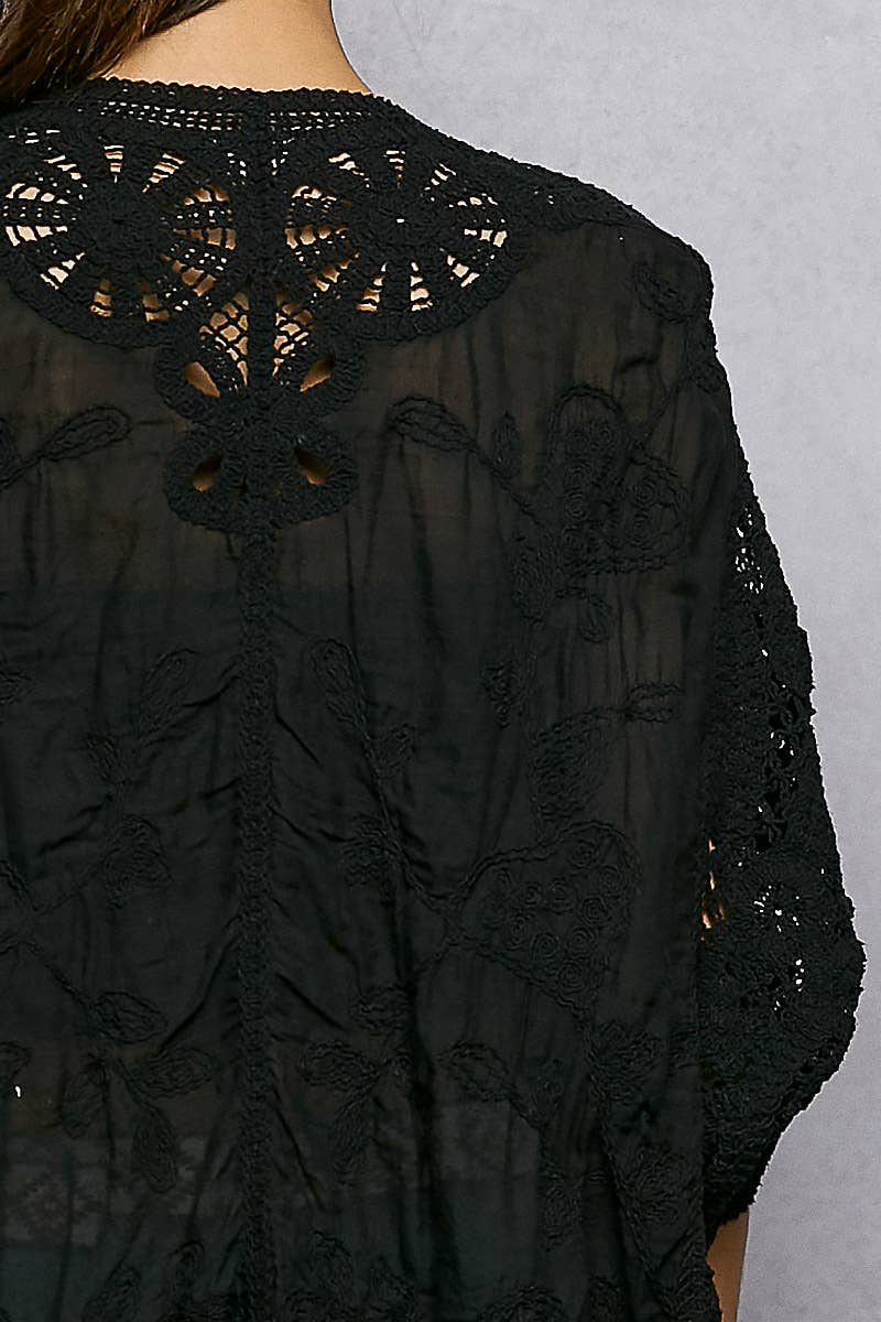 Batwing Sleeve Button Down Solid Crochet Cardigan Top