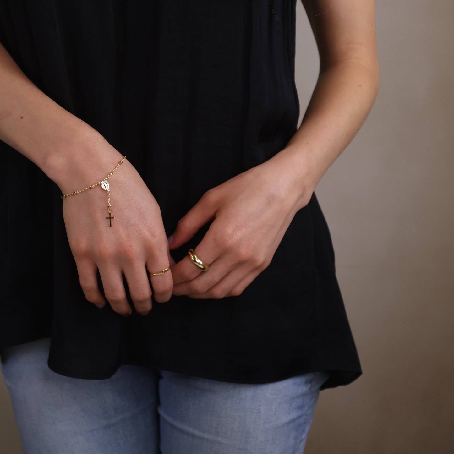 18k Gold Filled Figaro Rosary Bracelet