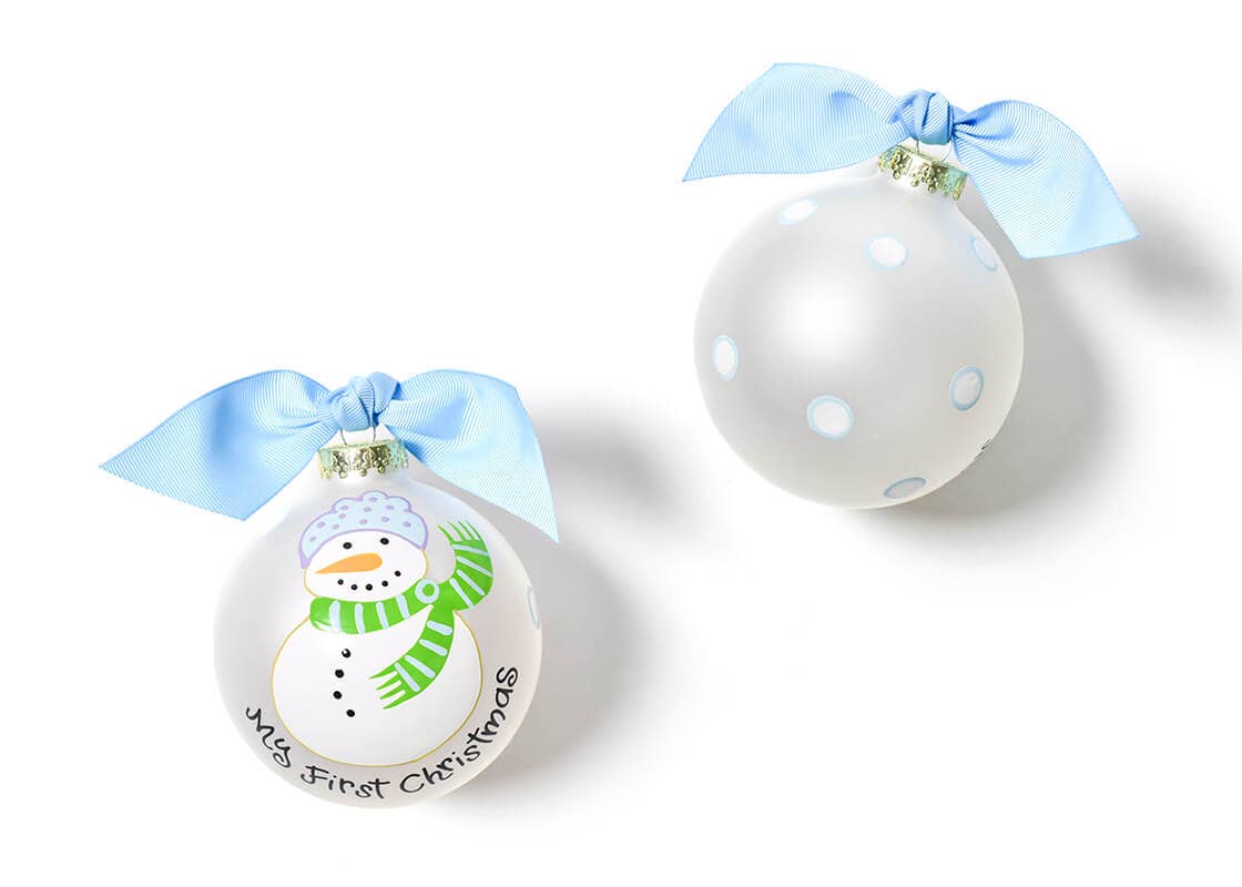 My First Christmas Snowman Glass Ornament - Blue