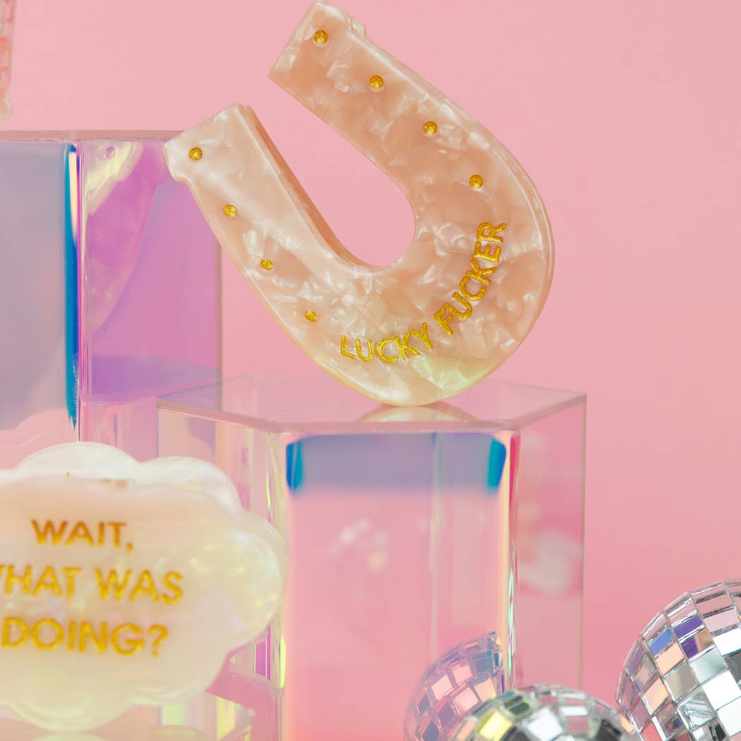 Lucky Fucker - Horseshoe Acetate Hair Claw Clip, Funny Gift
