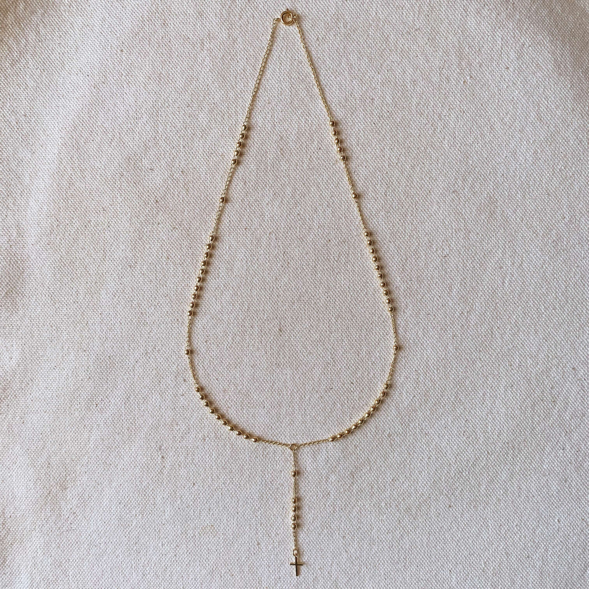 18k gold filled simple cross rosary necklace view 3