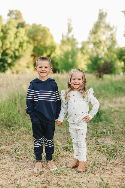 Navy Stripes French Terry Hooded Set
