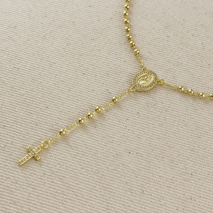 18k gold filled CZ Lady of Grace rosary necklace view 4