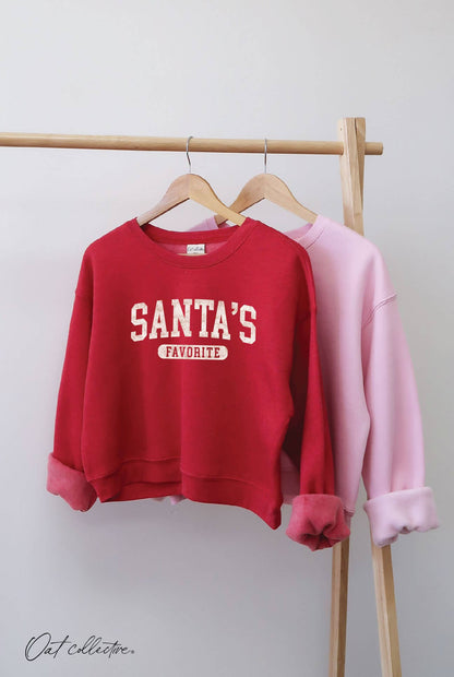 SANTA'S FAVORITE Mid Cropped Graphic Sweatshirt