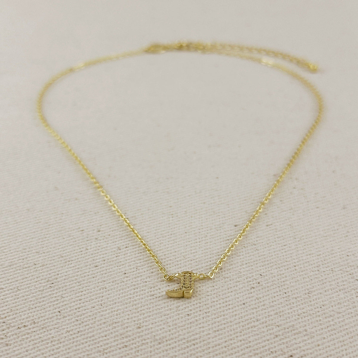 18k gold filled mini cowgirl boot necklace with pave CZ view 7