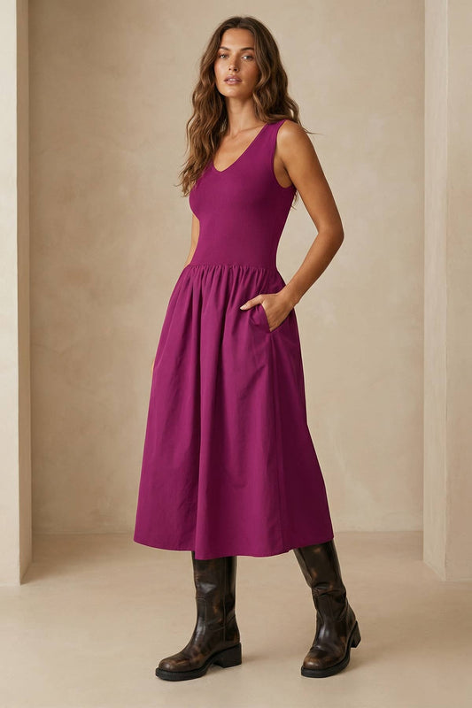 Sleeveless Neck Midi Dress