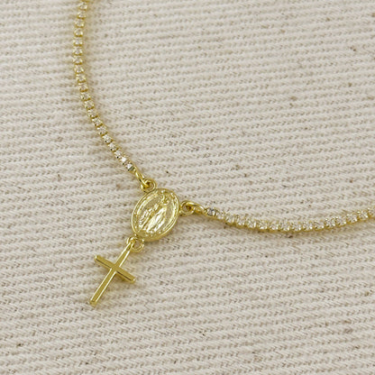 18k gold filled 1.2mm CZ rosary bracelet with Miraculous Mary medal view 3