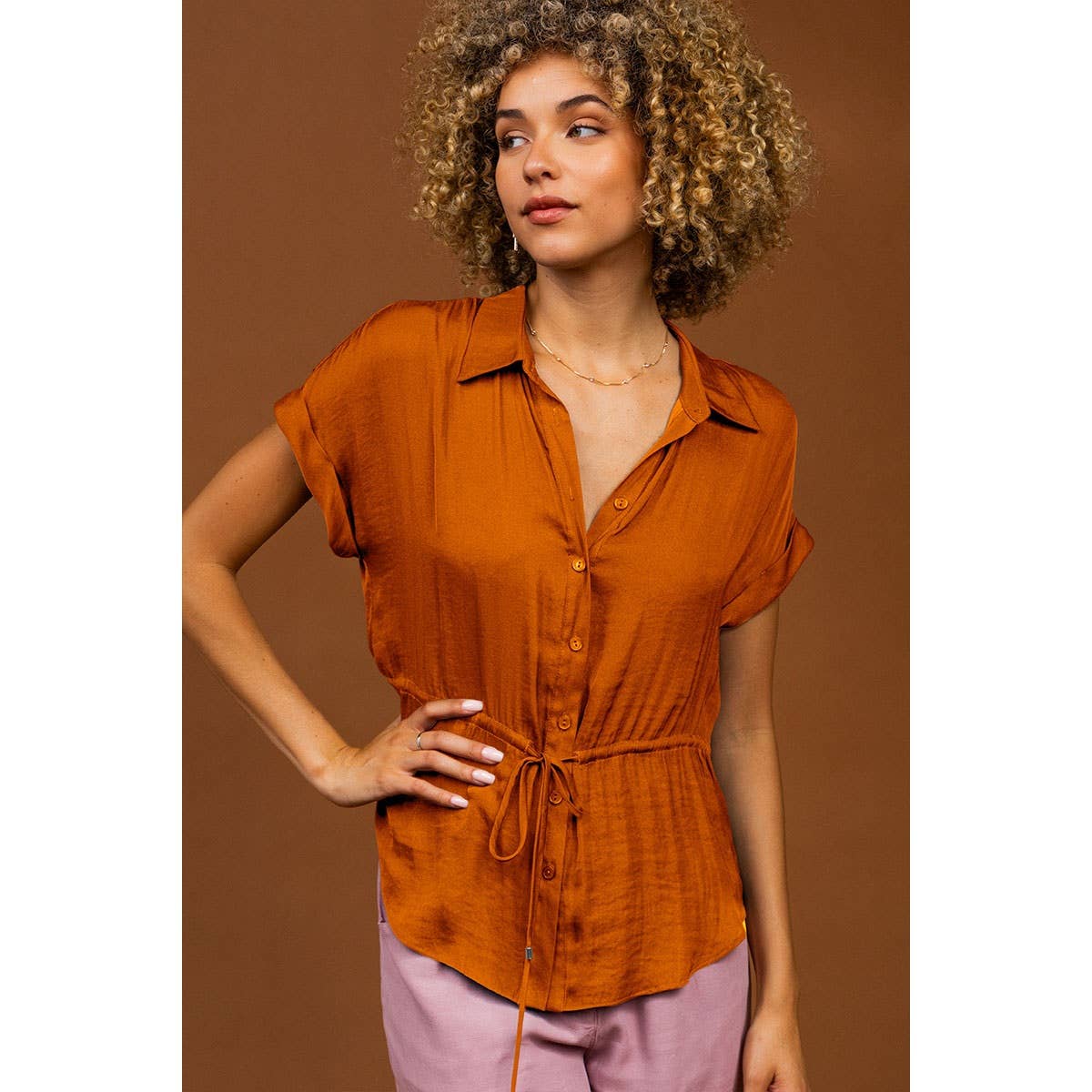 Button Up Shirt With Self Belt