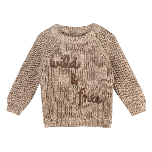 Wild & Free Embroidered Chunky Knit Sweater - Coco Heather