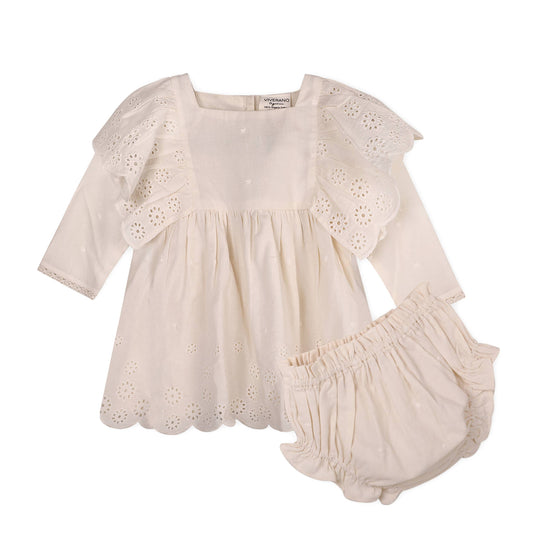 Schiffli Lace Collar Baby Girl Dress & Bloomer Set