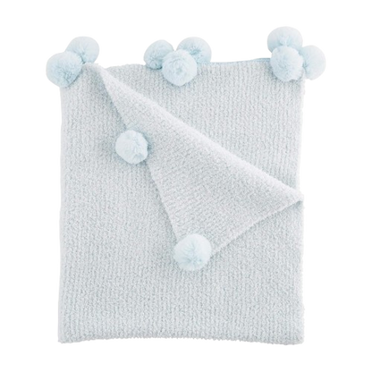 Chenille Pom Blanket - Blue