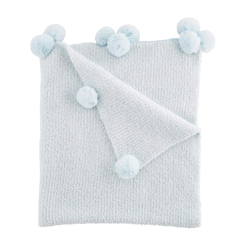 Chenille Pom Blanket - Blue