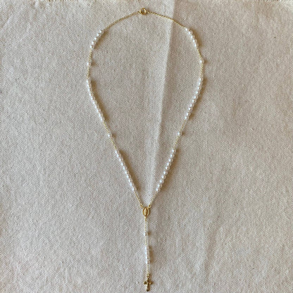 Our Lady of Graces Pearl Rosary Necklace