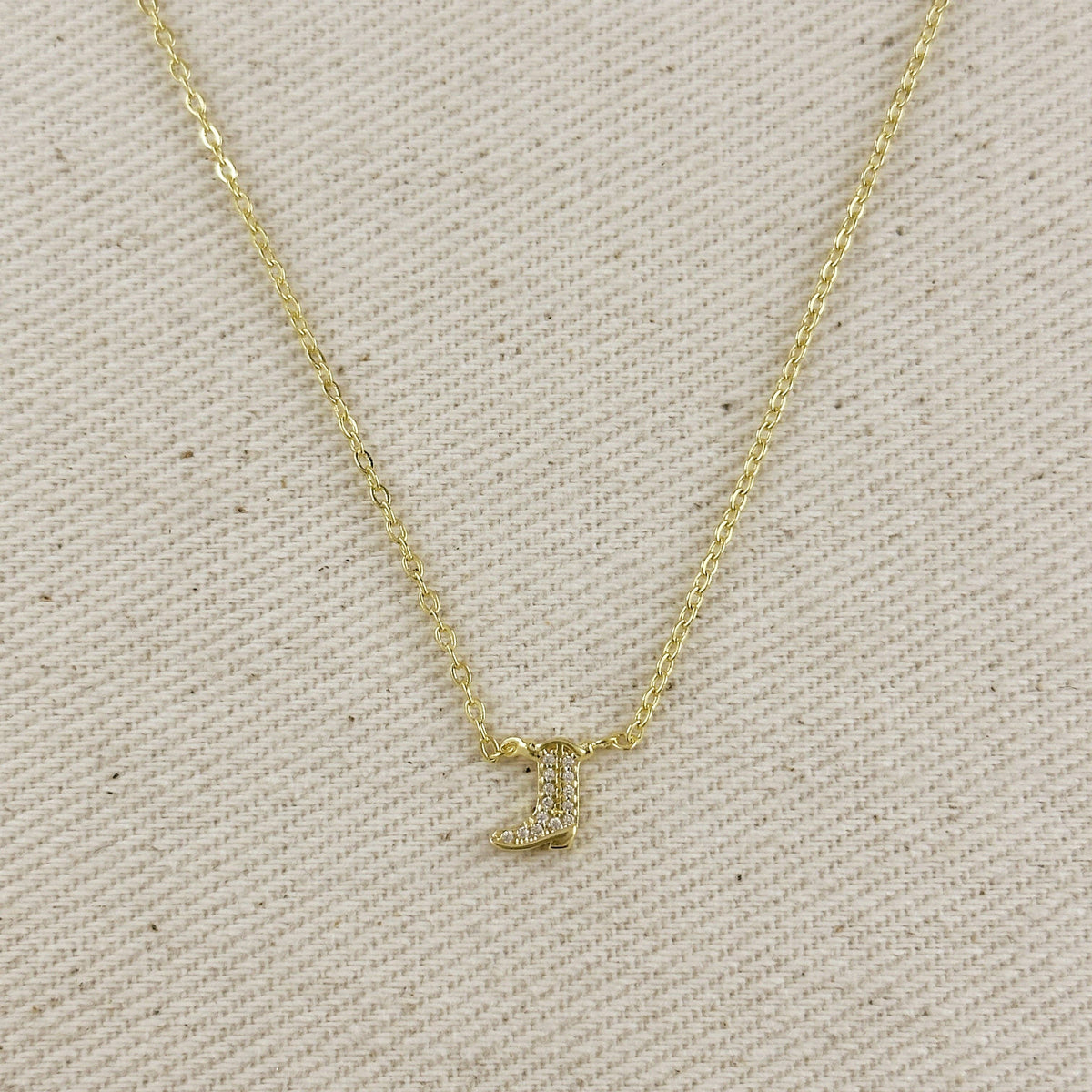 18k gold filled mini cowgirl boot necklace with pave CZ | Pencie & Ginger